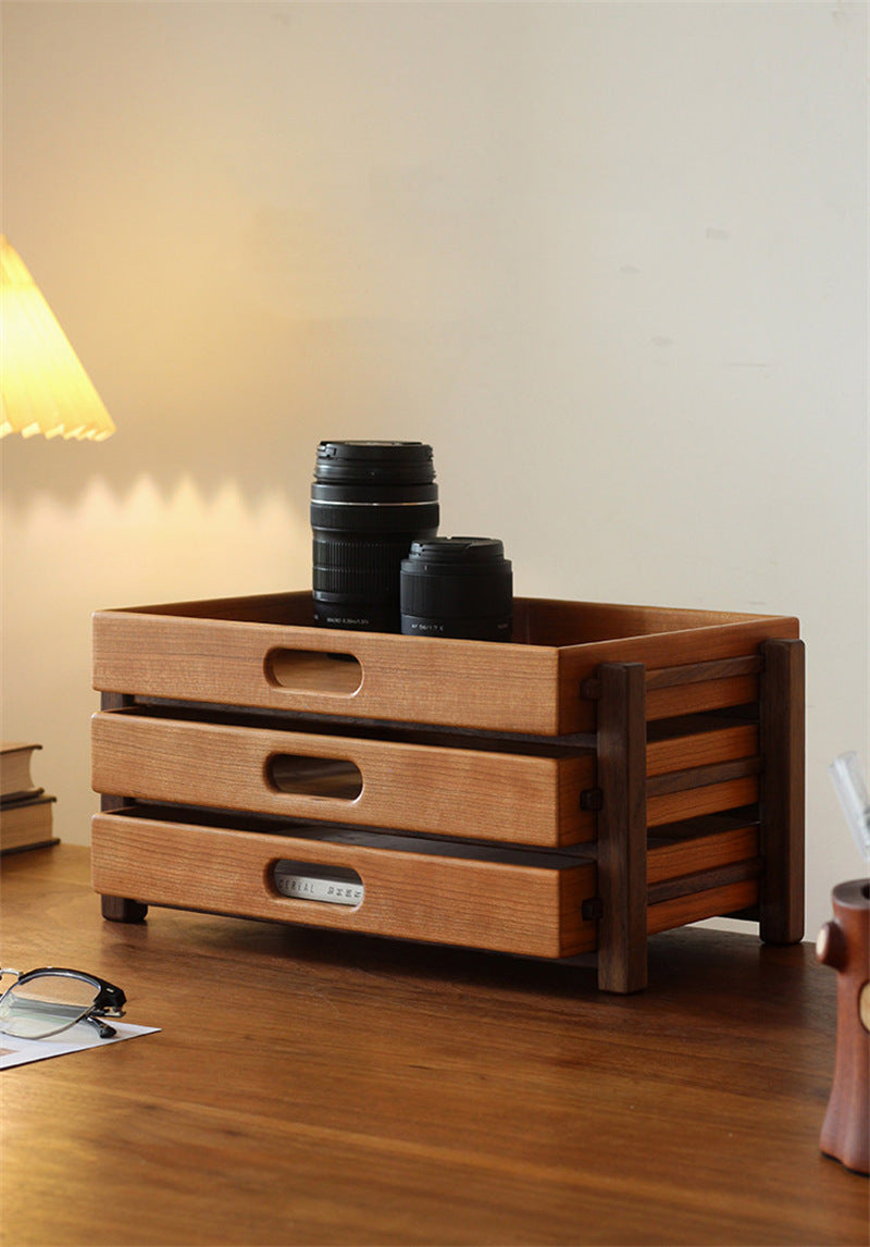 Three-Layer Wood Desktop Drawer Organizer - Multifunctional Storage Cabinet for Office & Home