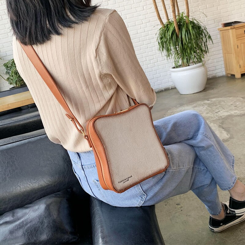 Toast-Shaped PU Leather Crossbody Bag, Cute Bread-Shaped Casual Square Shoulder Bag for Women