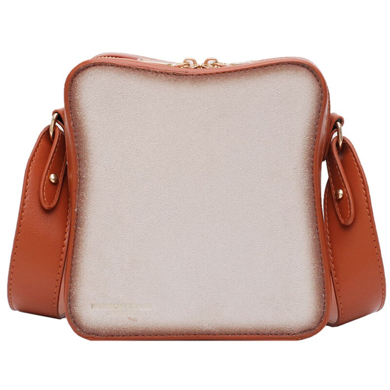 Toast-Shaped PU Leather Crossbody Bag, Cute Bread-Shaped Casual Square Shoulder Bag for Women
