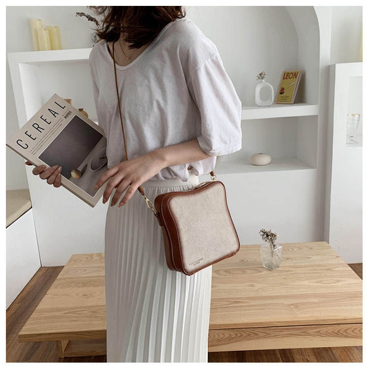 Toast-Shaped PU Leather Crossbody Bag, Cute Bread-Shaped Casual Square Shoulder Bag for Women