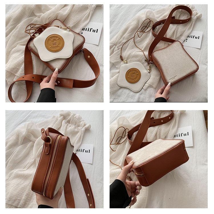 Toast-Shaped PU Leather Crossbody Bag, Cute Bread-Shaped Casual Square Shoulder Bag for Women