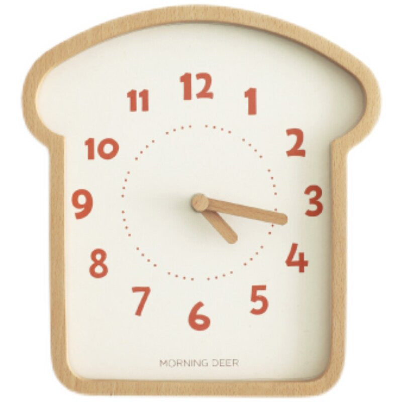 Toast-Shaped Wooden Wall Clock - Cute Breakfast-Themed Silent Clock - Minimalist Wood Decor for Kitchen, Nursery, and Cafe