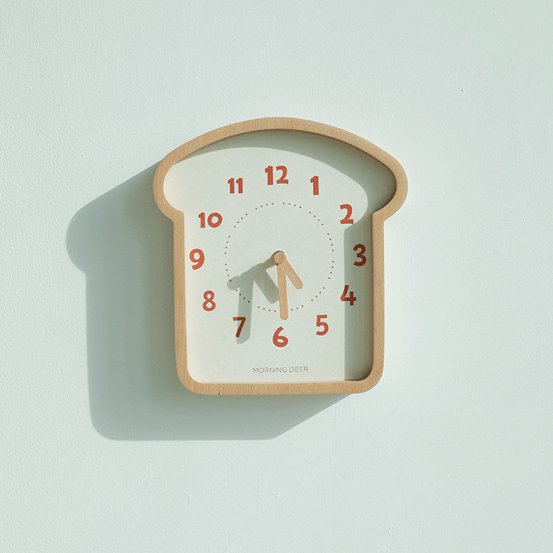 Toast-Shaped Wooden Wall Clock - Cute Breakfast-Themed Silent Clock - Minimalist Wood Decor for Kitchen, Nursery, and Cafe