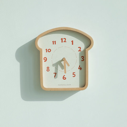 Toast-Shaped Wooden Wall Clock - Cute Breakfast-Themed Silent Clock for Kitchen & Kids' Rooms