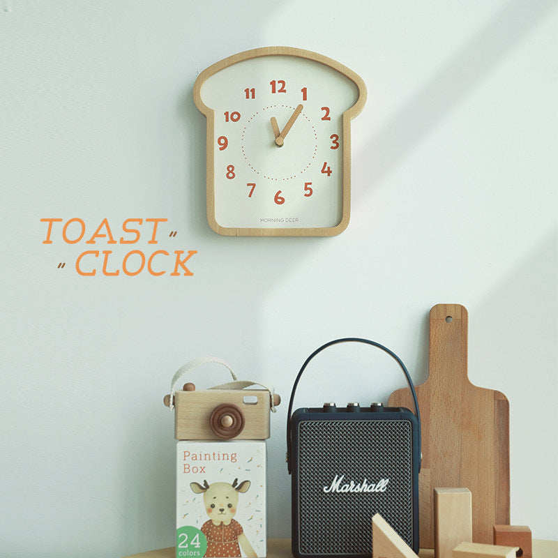 Toast-Shaped Wooden Wall Clock - Cute Breakfast-Themed Silent Clock - Minimalist Wood Decor for Kitchen, Nursery, and Cafe