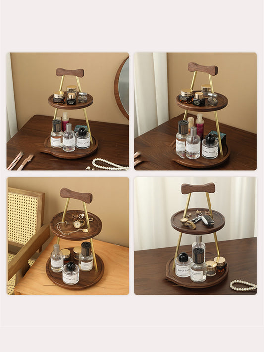 Two-Tier Walnut Cosmetic Organizer – Wooden Storage Tray for Perfume, Makeup & Skincare