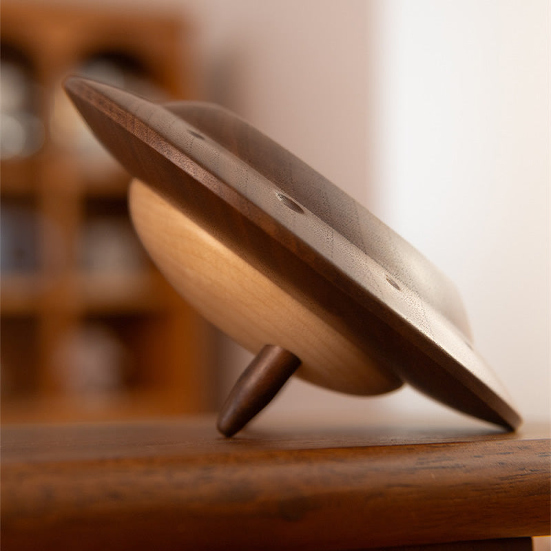 UFO Black Walnut Small Table Clock, Minimalist Wooden Desk Clock Decor
