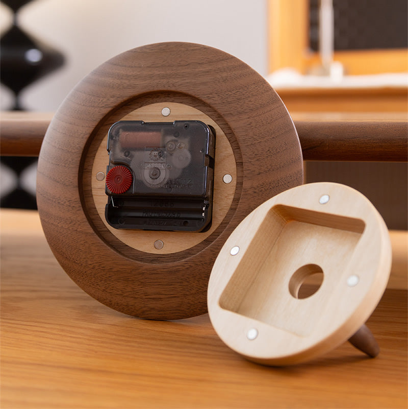 UFO Black Walnut Small Table Clock, Minimalist Wooden Desk Clock Decor