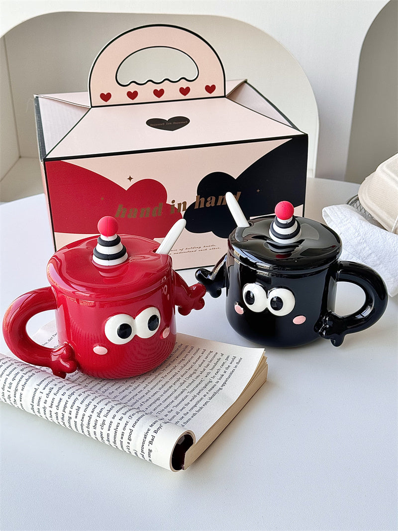Unique Holding Hands Cartoon Smiling Couple Mug, Creative Gift