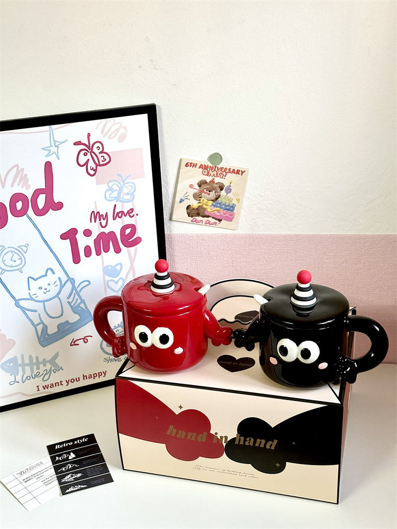 Unique Holding Hands Cartoon Smiling Couple Mug, Creative Gift