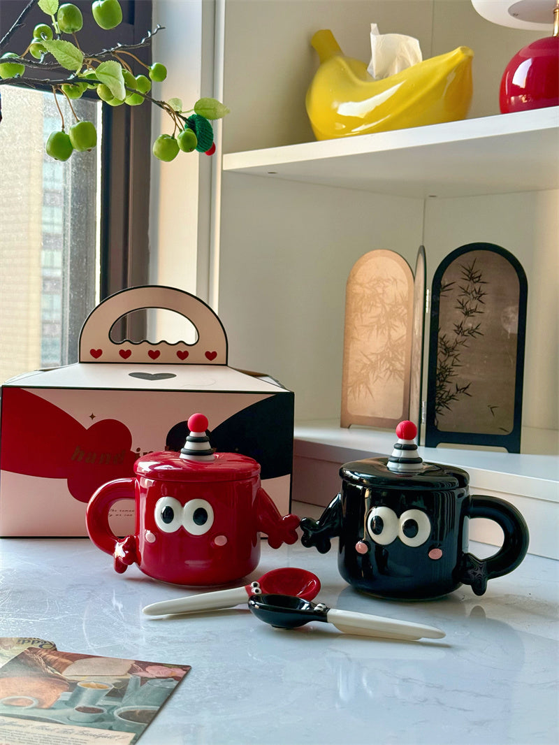 Unique Holding Hands Cartoon Smiling Couple Mug, Creative Gift