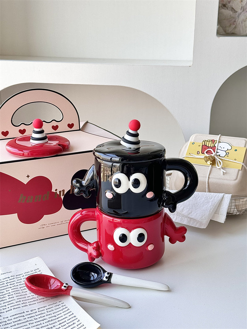 Unique Holding Hands Cartoon Smiling Couple Mug, Creative Gift