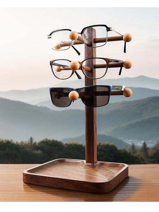 Unique Wooden Multi-Layer Glasses Stand, Jewelry Storage Rack, Desktop Display Stand