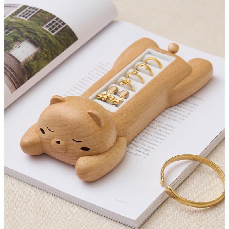 Valentine’s Day Wooden Cat Jewelry Organizer - Romantic Gift for Her with Velvet Lining for Rings, Earrings & Delicate Accessories