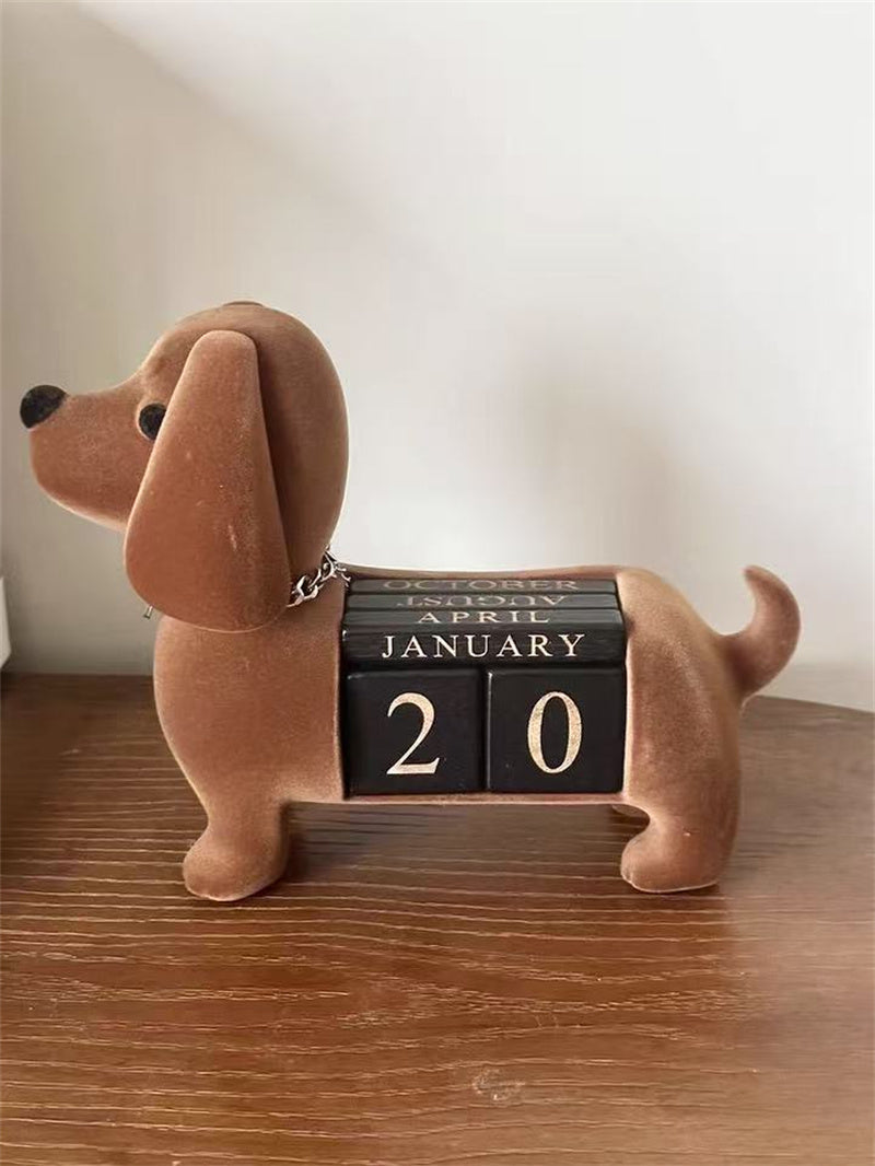 Velvet Dachshund Calendar, Cute Dog - Shaped Desktop Date Organizer for Home & Office Decor