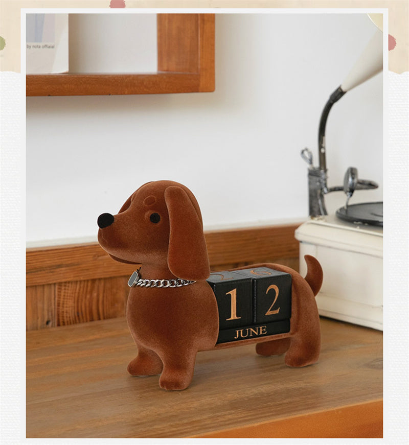 Velvet Dachshund Calendar, Cute Dog - Shaped Desktop Date Organizer for Home & Office Decor
