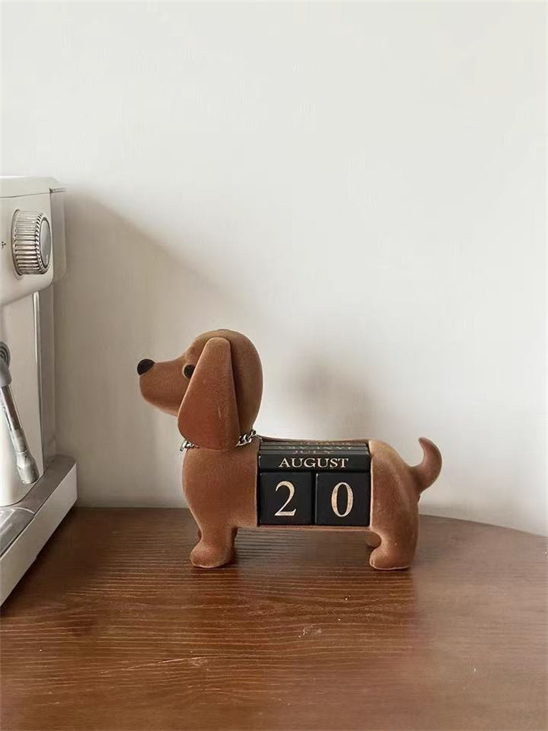 Velvet Dachshund Calendar, Cute Dog - Shaped Desktop Date Organizer for Home & Office Decor