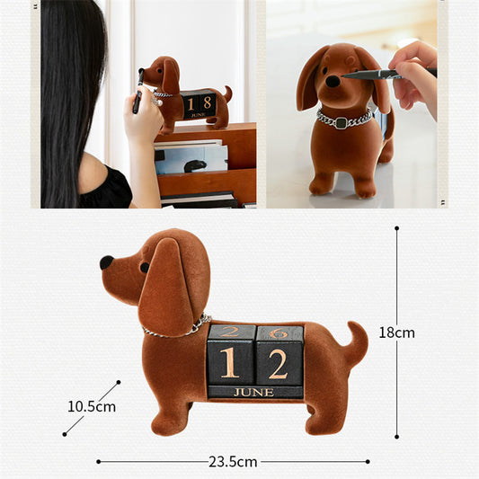 Velvet Dachshund Calendar, Cute Dog - Shaped Desktop Date Organizer for Home & Office Decor