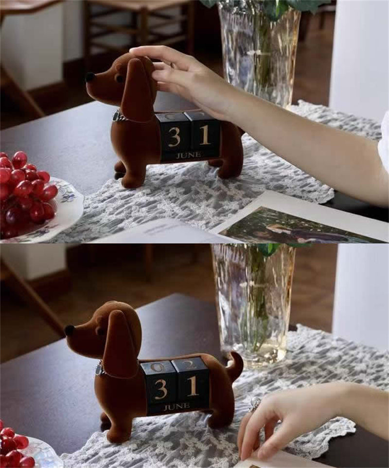 Velvet Dachshund Calendar, Cute Dog - Shaped Desktop Date Organizer for Home & Office Decor