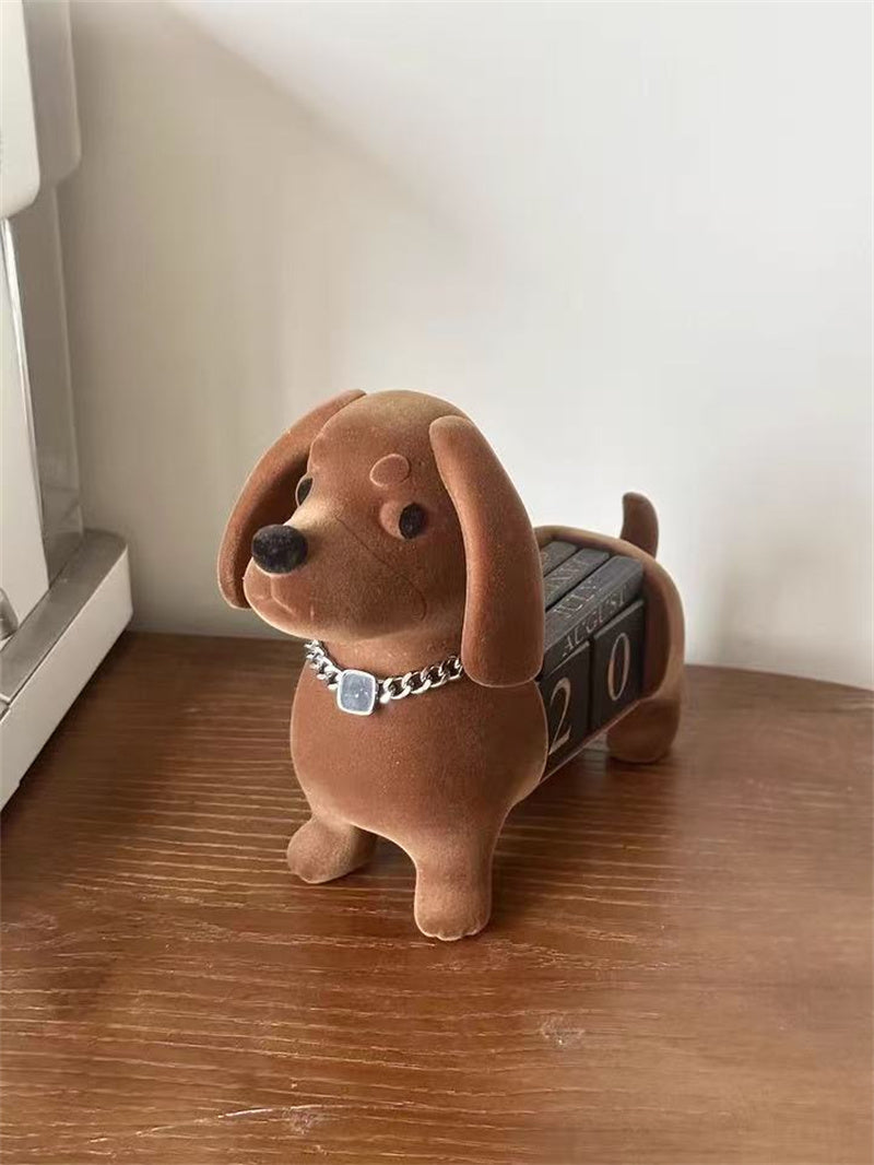 Velvet Dachshund Calendar, Cute Dog - Shaped Desktop Date Organizer for Home & Office Decor