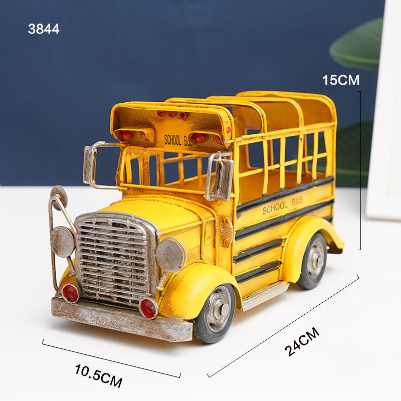 Vintage American School Bus Iron Pen Holder, Desktop Ornaments Gift