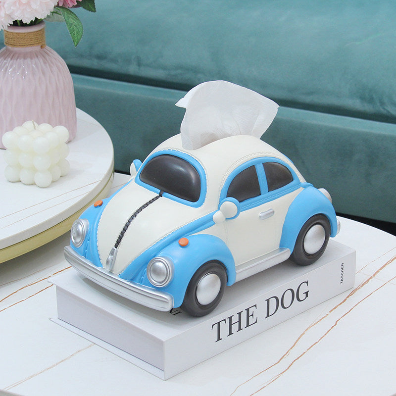 Vintage Beetle Car Tissue Box Holder, Cute Retro Car Shaped Napkin Dispenser, Decorative Tissue Holder for Home, Office & Car