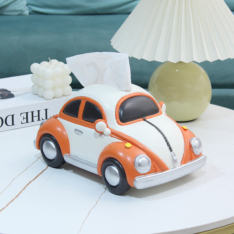 Vintage Beetle Car Tissue Box Holder, Cute Retro Car Shaped Napkin Dispenser, Decorative Tissue Holder for Home, Office & Car