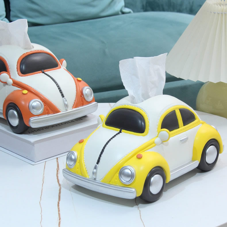 Vintage Beetle Car Tissue Box Holder, Cute Retro Car Shaped Napkin Dispenser, Decorative Tissue Holder for Home, Office & Car