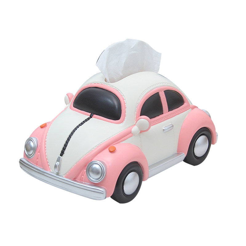 Vintage Beetle Car Tissue Box Holder, Cute Retro Car Shaped Napkin Dispenser, Decorative Tissue Holder for Home, Office & Car