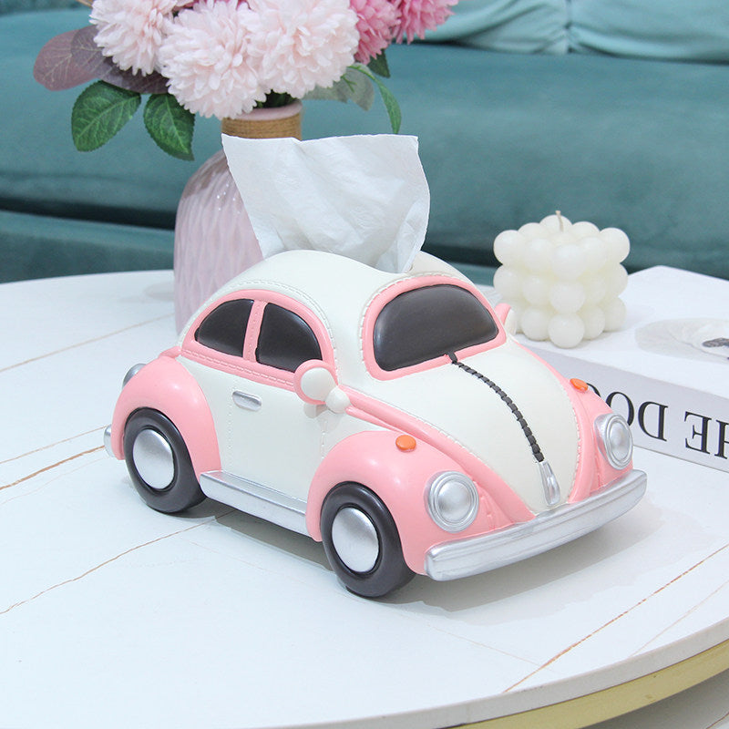 Vintage Beetle Car Tissue Box Holder, Cute Retro Car Shaped Napkin Dispenser, Decorative Tissue Holder for Home, Office & Car