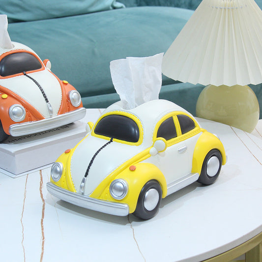 Vintage Beetle Car Tissue Box Holder, Cute Retro Car Shaped Napkin Dispenser, Decorative Tissue Holder for Home, Office & Car
