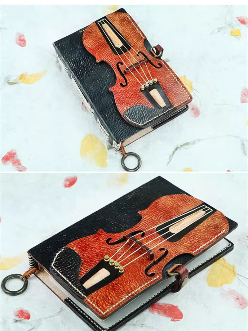 Vintage Cello Design Genuine Leather Notebook - Elegant and Timeless Writing Journal