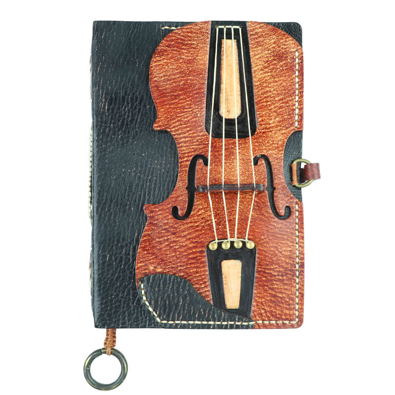 Vintage Cello Design Genuine Leather Notebook - Elegant and Timeless Writing Journal