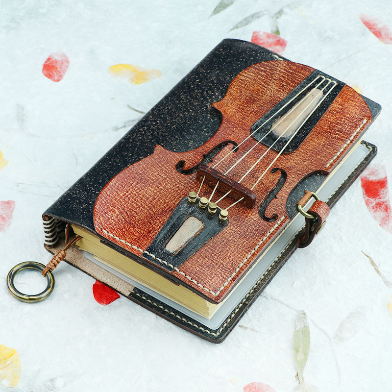 Vintage Cello Design Genuine Leather Notebook - Elegant and Timeless Writing Journal