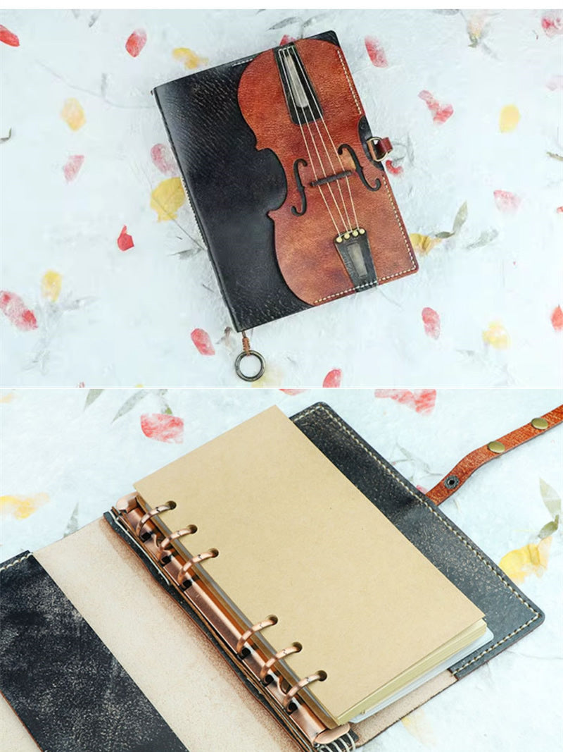 Vintage Cello Design Genuine Leather Notebook - Elegant and Timeless Writing Journal