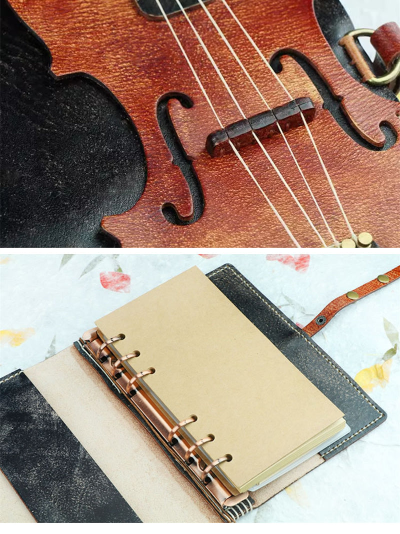 Vintage Cello Design Genuine Leather Notebook - Elegant and Timeless Writing Journal