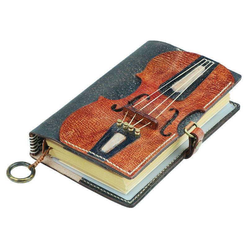 Vintage Cello Design Genuine Leather Notebook - Elegant and Timeless Writing Journal