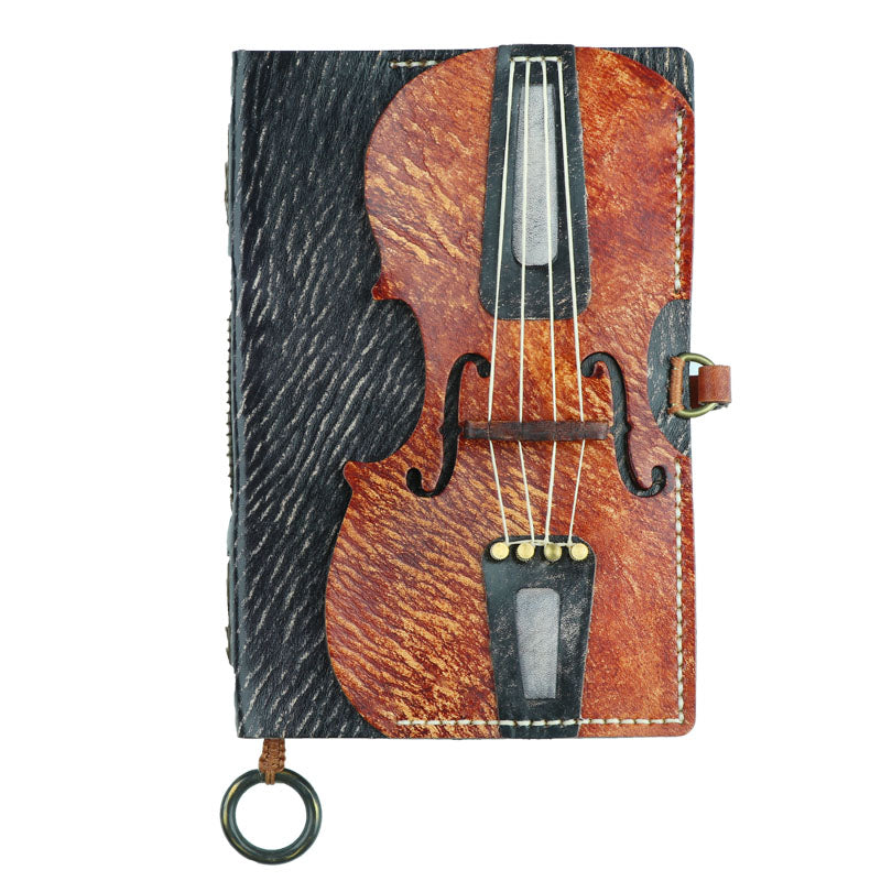 Vintage Cello Design Genuine Leather Notebook - Elegant and Timeless Writing Journal