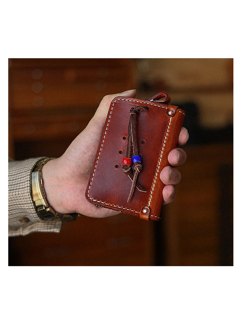 Vintage Cowhide Key Holder - Car Key Organizer and Mini Wallet