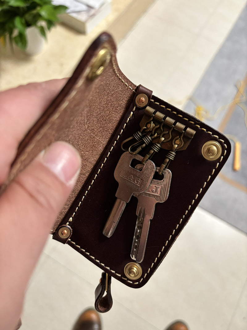 Vintage Cowhide Key Holder - Car Key Organizer and Mini Wallet