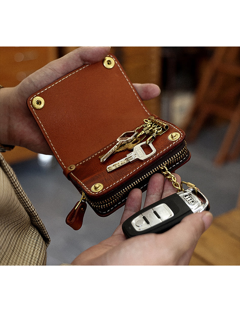 Vintage Cowhide Key Holder - Car Key Organizer and Mini Wallet