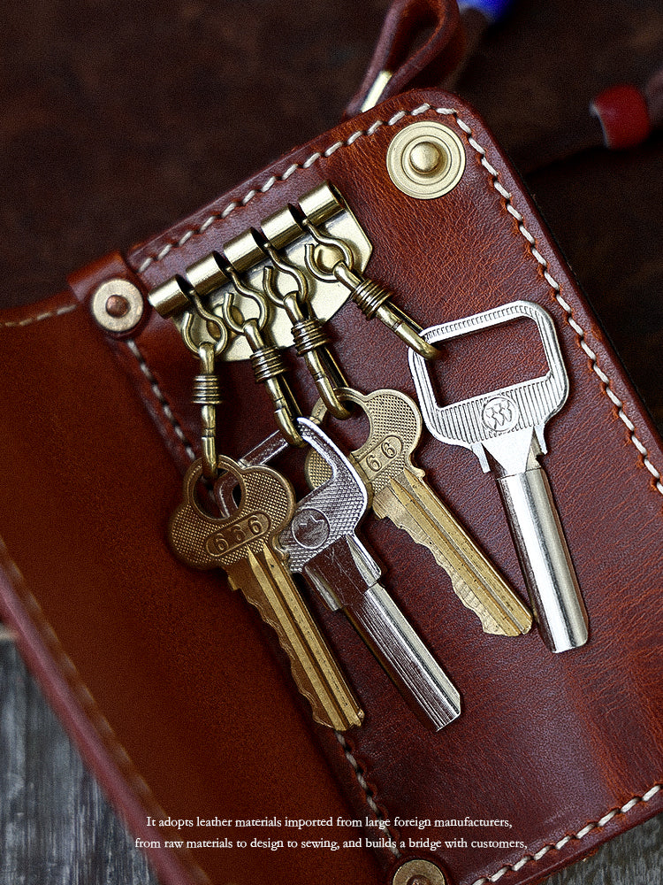 Vintage Cowhide Key Holder - Car Key Organizer and Mini Wallet