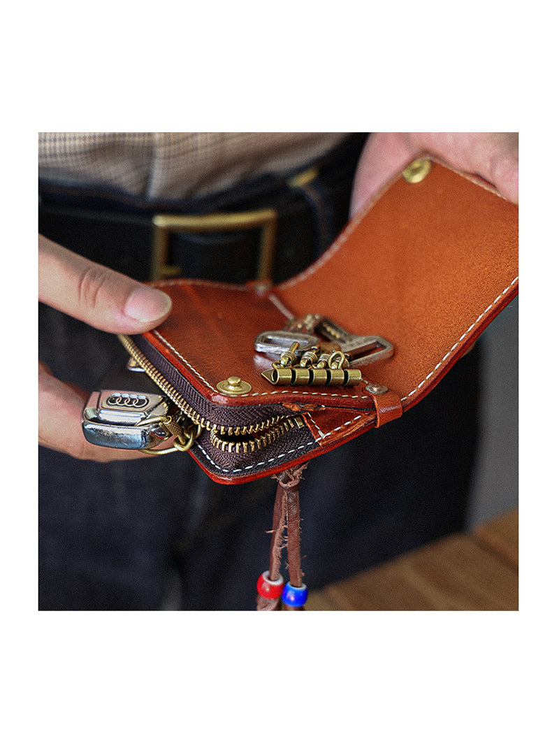 Vintage Cowhide Key Holder - Car Key Organizer and Mini Wallet