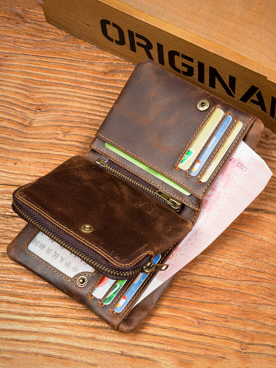 Vintage Crazy Horse Cowhide Wallet With Multiple Card Slots