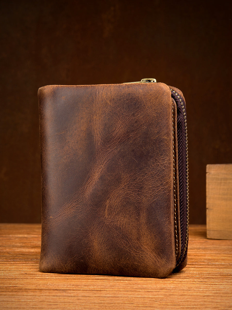 Vintage Crazy Horse Cowhide Wallet With Multiple Card Slots