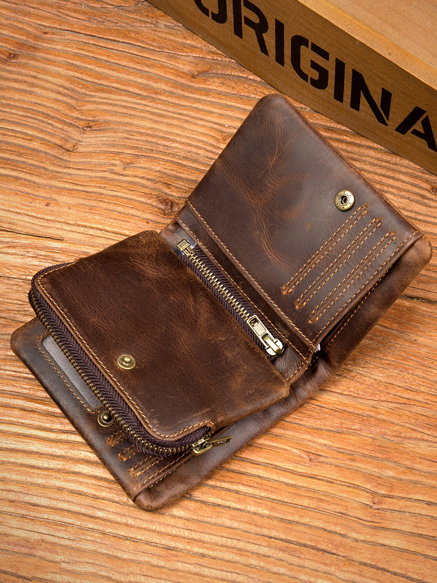 Vintage Crazy Horse Cowhide Wallet With Multiple Card Slots