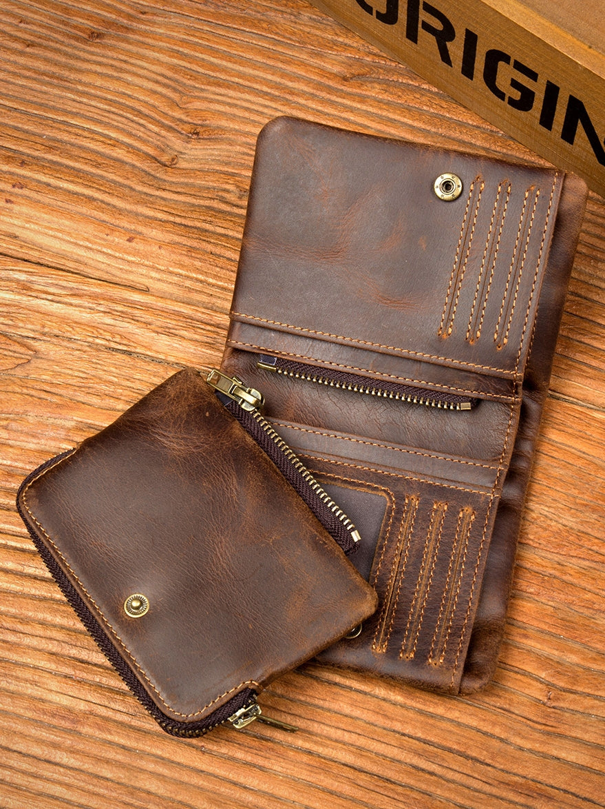 Vintage Crazy Horse Cowhide Wallet With Multiple Card Slots