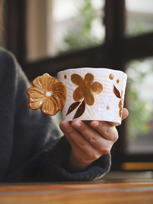 Vintage Embossed Floral Mug: Perfect for Milk, Coffee, and Tea