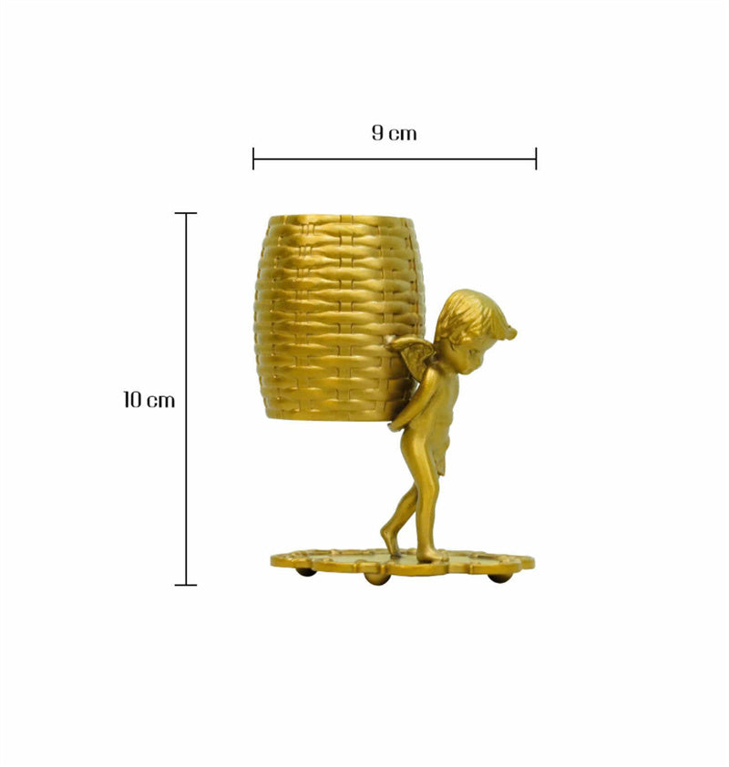 Vintage Golden Winged Cherub Multi-Purpose Storage Holder, Pen Holder/Cotton Swab/Spoon Organizer, Luxury Desk Decor
