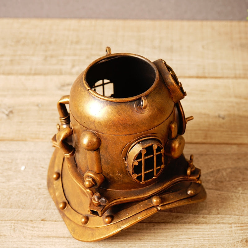 Vintage Industrial Metal Diver Helmet Pen Holder - Unique Desk Organizer for Office or Shop Ornaments